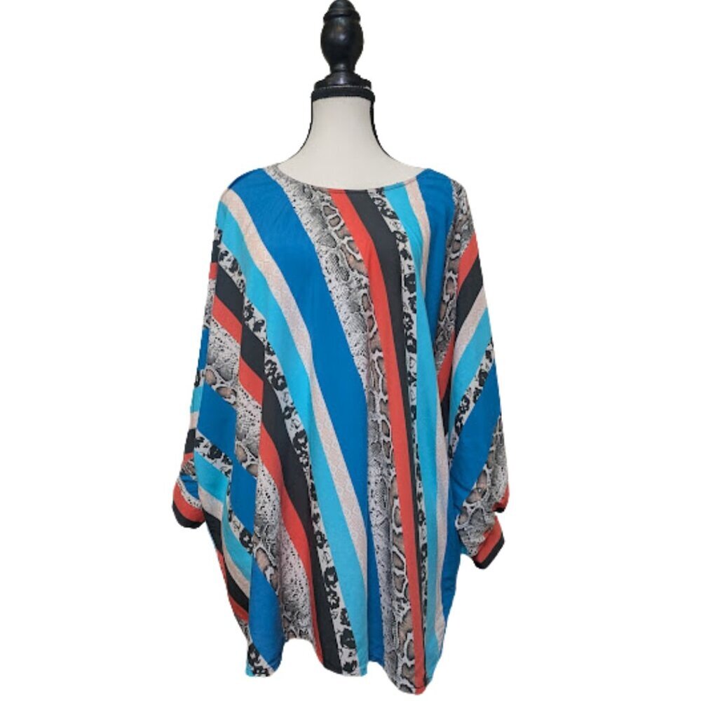 Oversized Boho Style Python Stripe Kimono Top Tol… - image 1